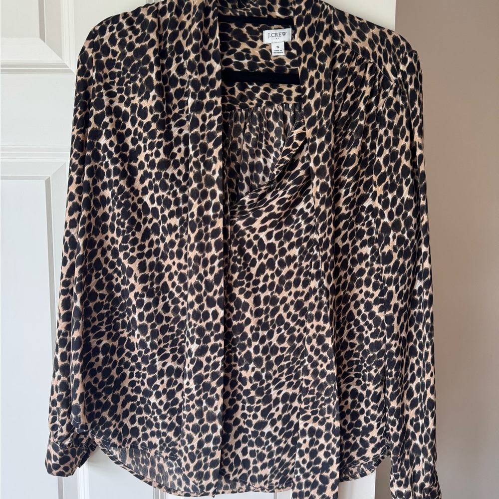 J. Crew Black and Tan Animal Print Blouse